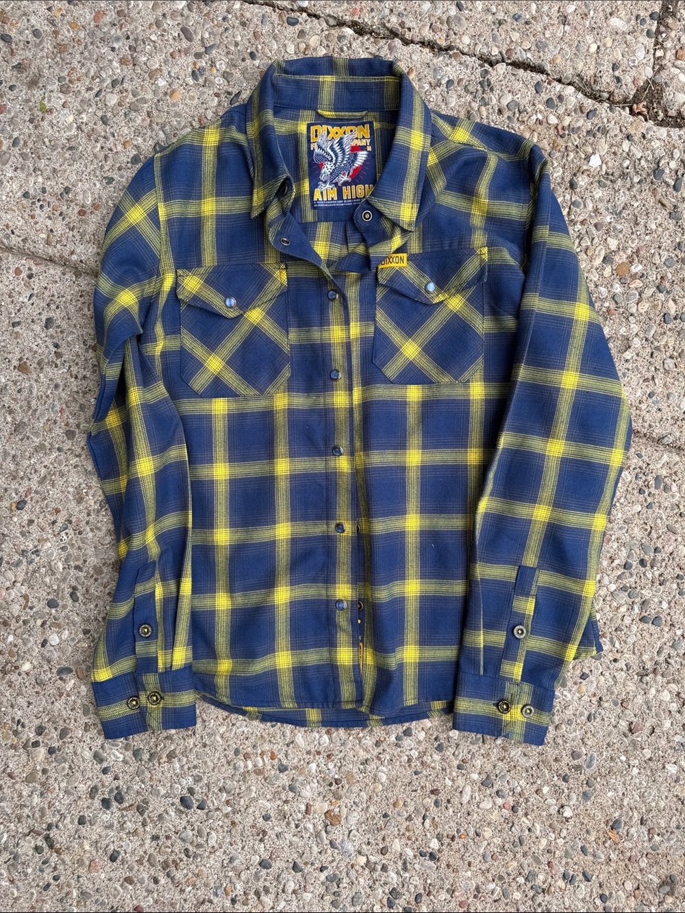 DIXXON Navy and Yellow Plaid Flannel Shirt Jacket women's
